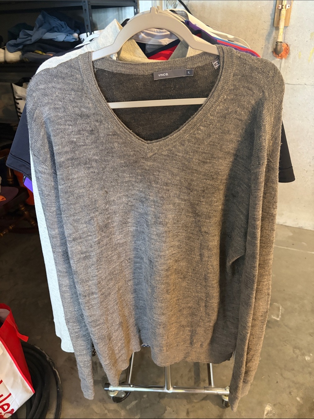 Vince Men's Heather Gray V-Neck Sweater